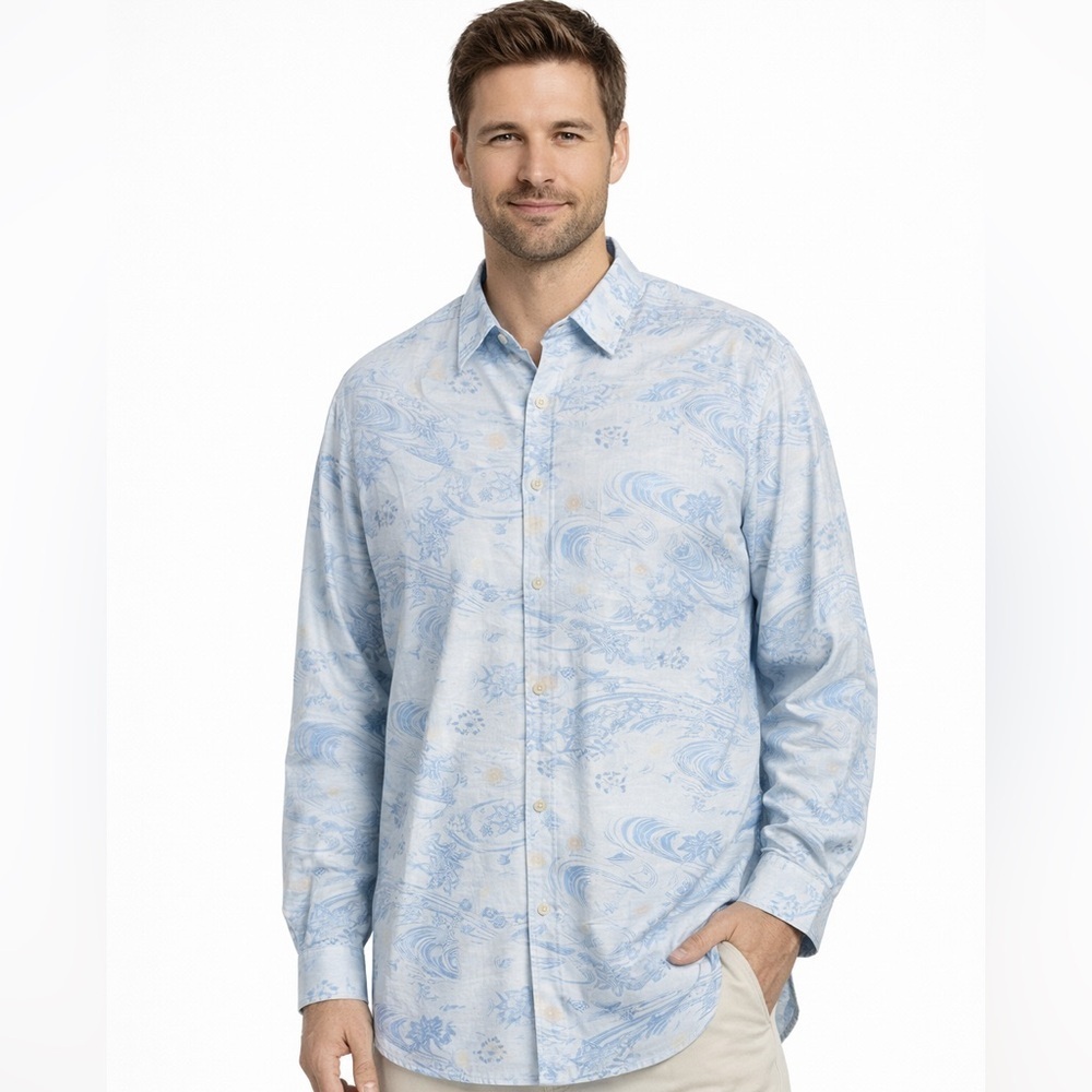 Tommy Bahama Blue Resort Button Down Shirt XXL Island Vacation Coastal Shirt